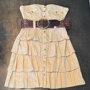 2B Bebe Cream Strapless Dress with Brown Belt